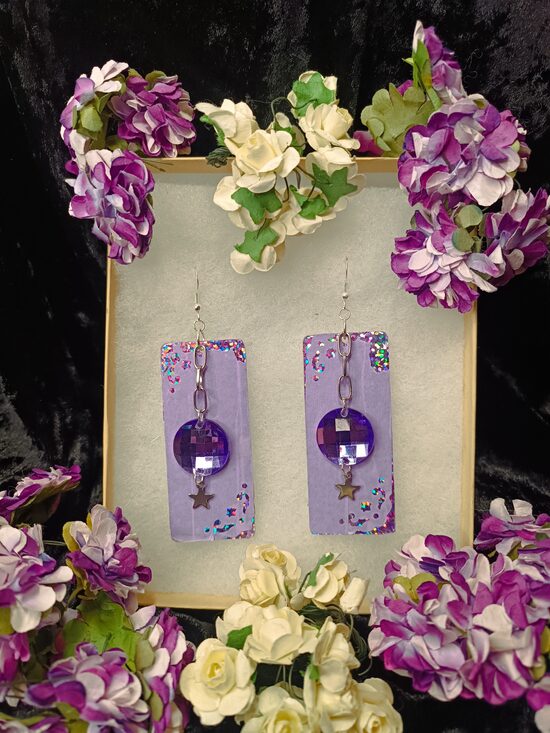 Unique Long Lavender acrylic Earrings