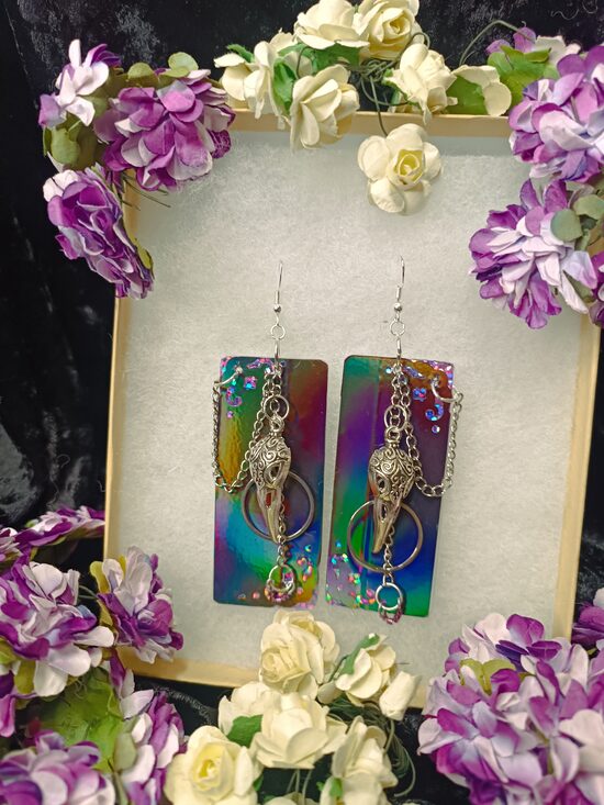 Unique Bird Skull Long acrylic Earrings