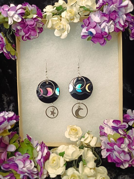 Unique small black Moon Earrings