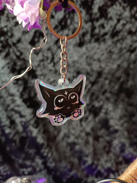 Holo Cat Keychain - Hearts