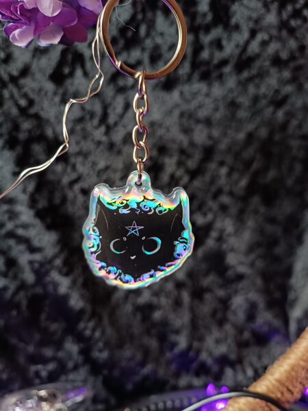 Holo Cat Keychain - Pentagram