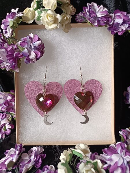 Unique pink Heart Earrings