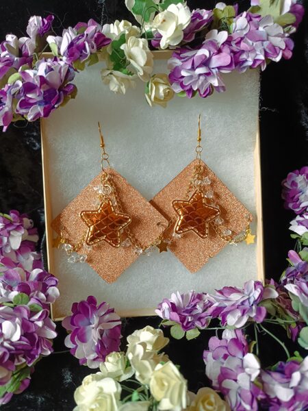 Unique orange Square Earrings