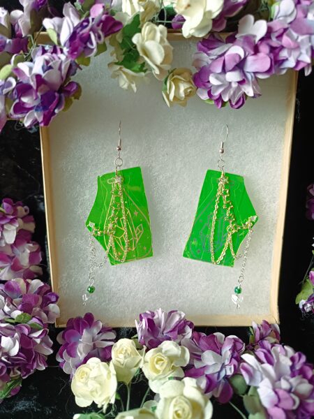 Unique green Freeform Earrings