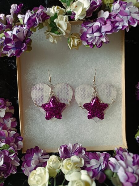 Unique purple/magenta Heart Earrings